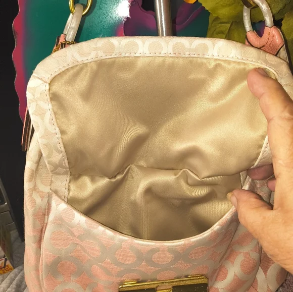 Coach Pink and Cream Signature Canvas Shoulder Bag